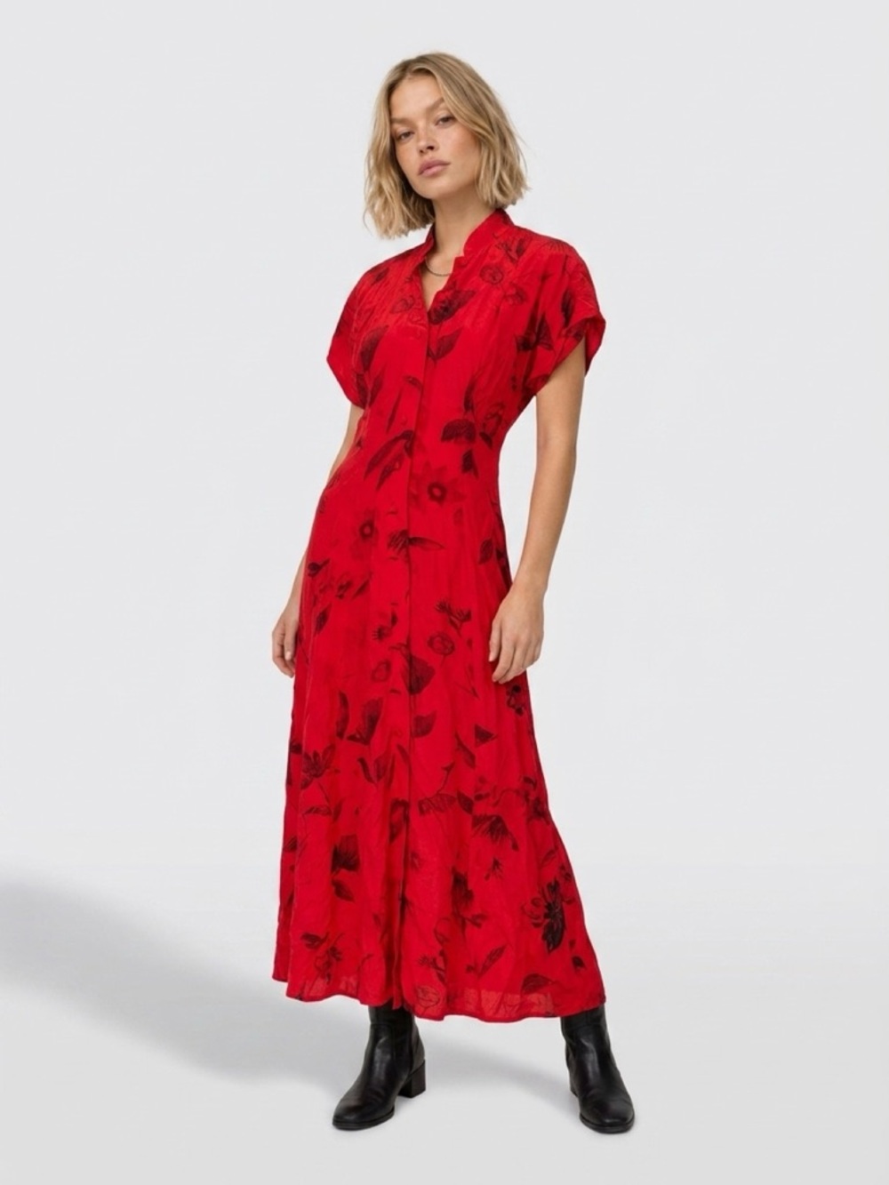 Coldwater Creek Red Black Floral Dress Size 4